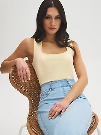 Picot-Trim Square Neck Tank Top