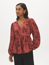 Blouse péplum imprimée à effet satiné