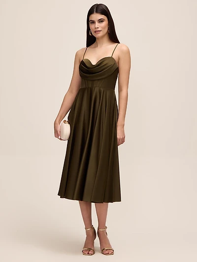 Satin Fit & Flare Midi Dress