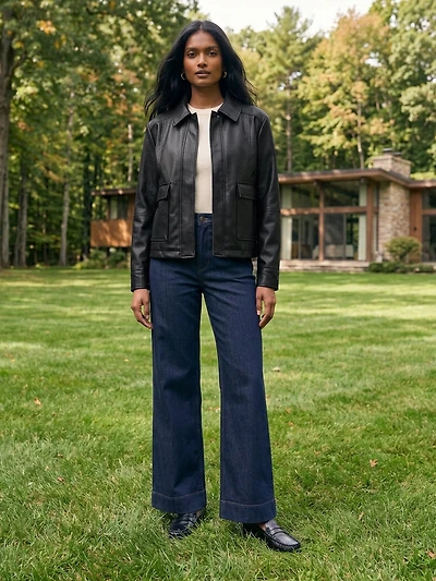 Oversized Faux Leather Utility Jacket