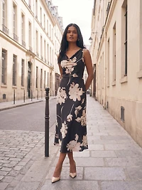 Floral Cowl Neck Satin Dress