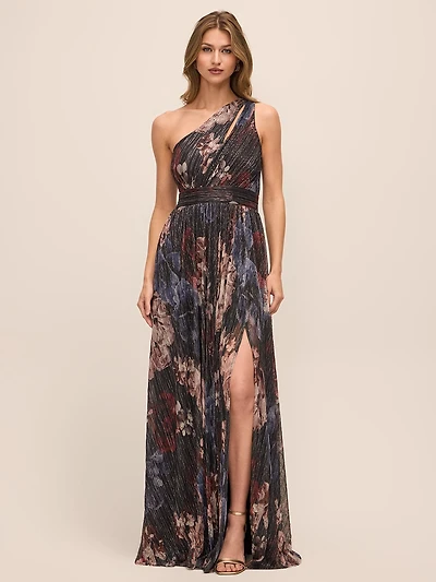 Robe longue fleurie à une épaule