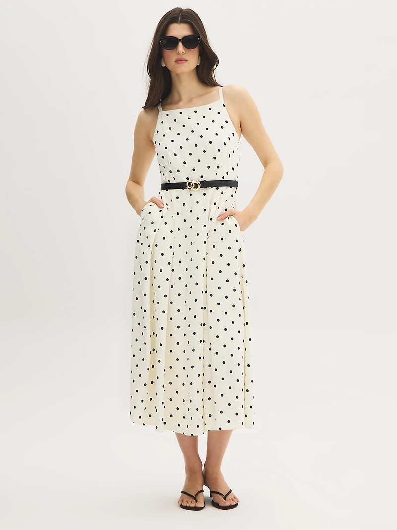 Polka Dot Square Neck Midi Dress