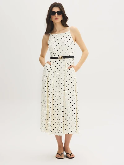 Polka Dot Square Neck Midi Dress