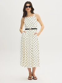 Polka Dot Square Neck Midi Dress