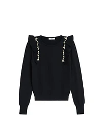 Pearl Embellished Ruffle Sweater