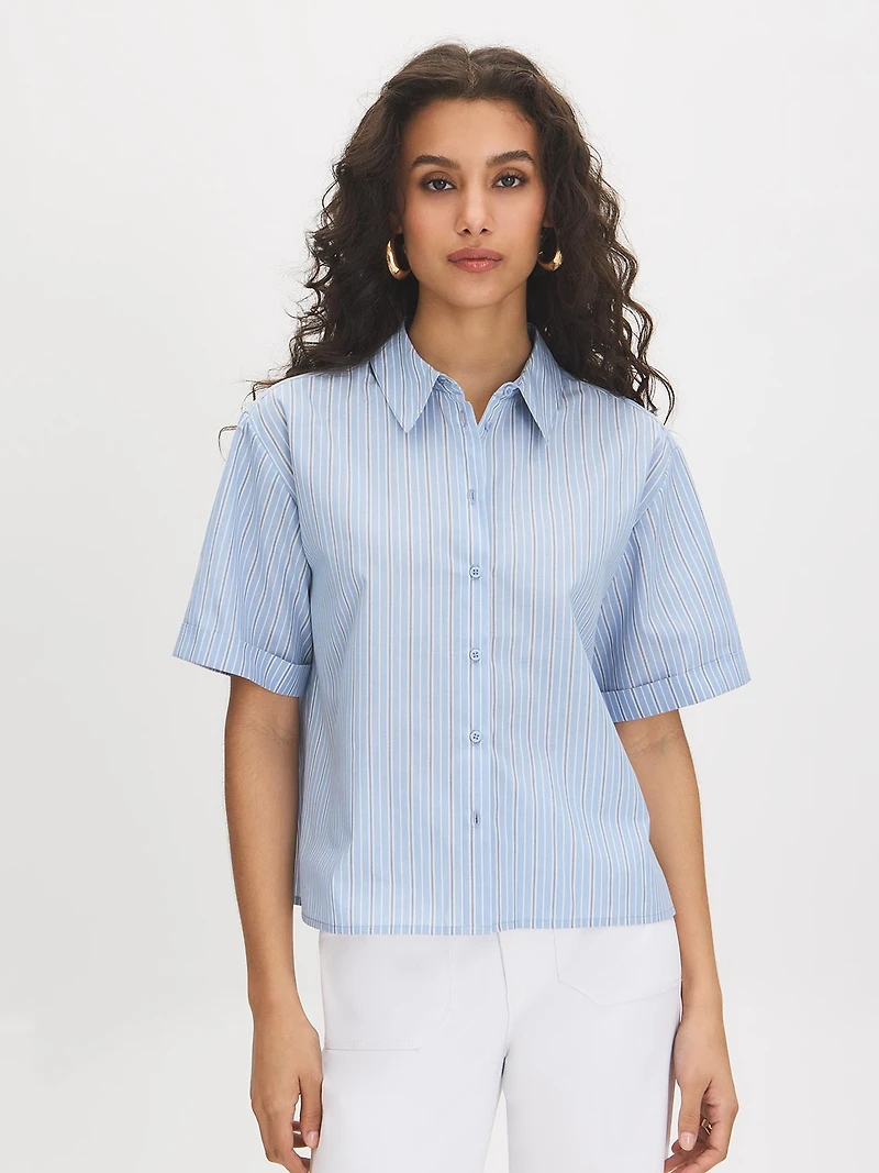 Blouse en mélange de coton à rayures