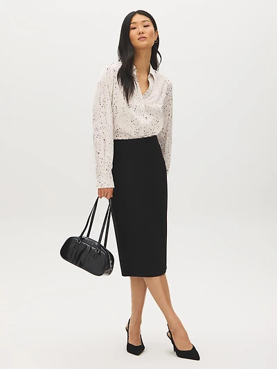 Printed Satin-Like V-Neck Blouse