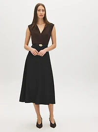 Two-Tone Crossover Belted Dress