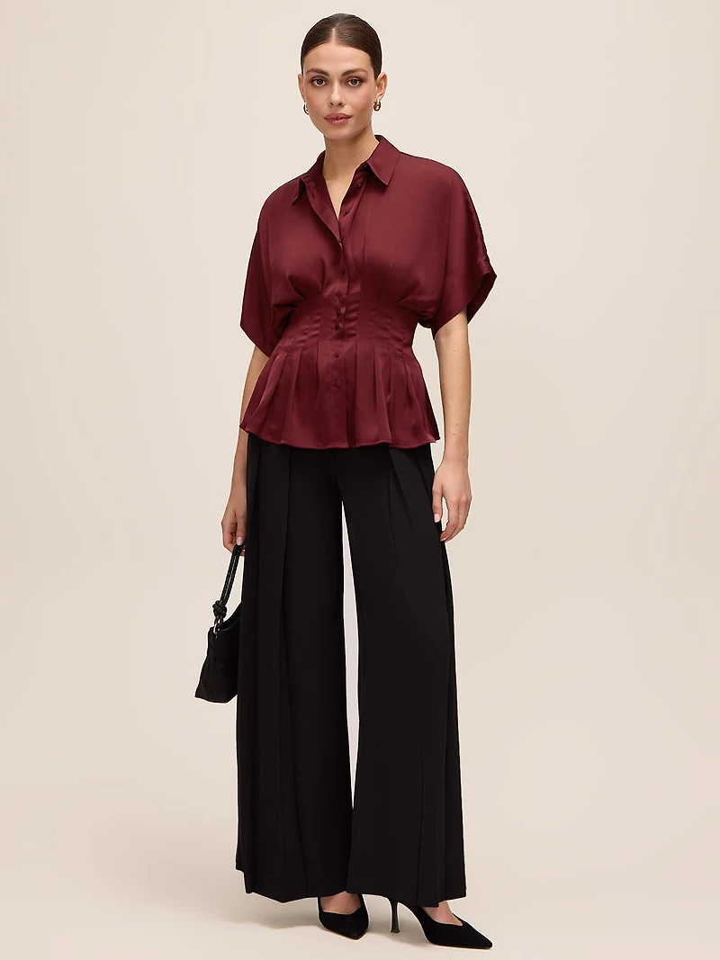 Pleated Satin-Like Top