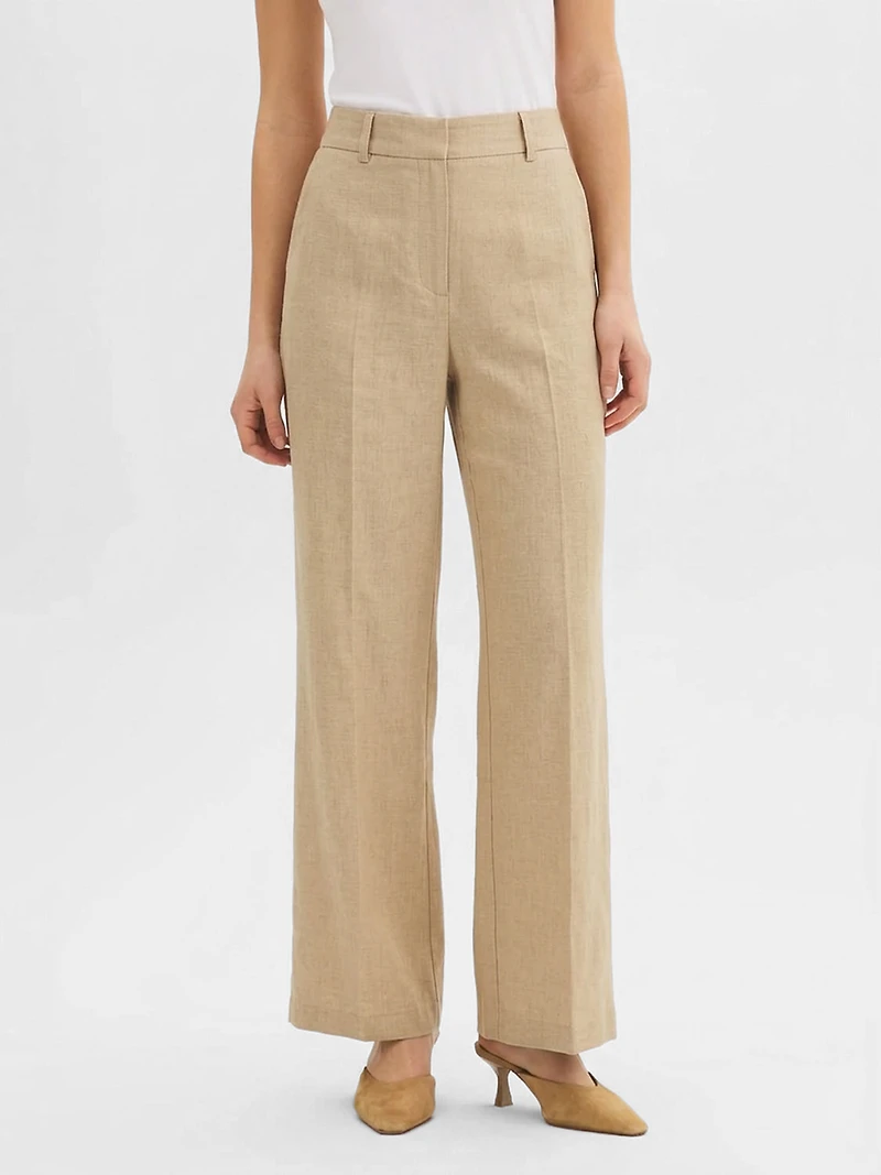 Wide-Leg Linen-Blend Pants