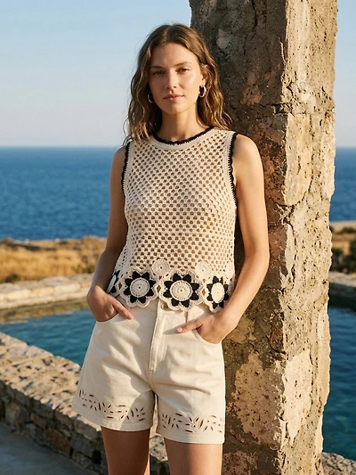 Camisole en crochet à bordure florale