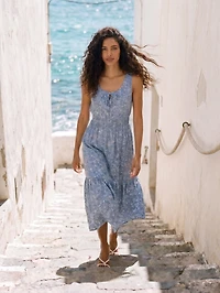 Robe mi-longue imprimée à volants