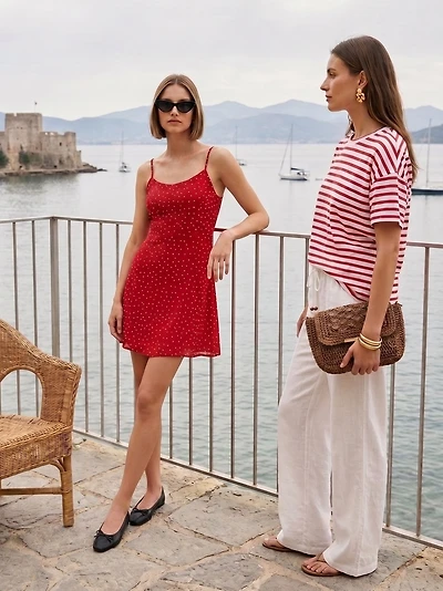 Polka Dot Chiffon Mini Dress