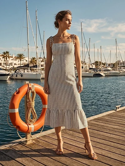 Striped Empire Waist Midi Dress