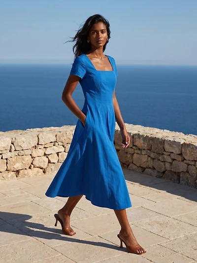 Robe mi-longue en popeline de coton