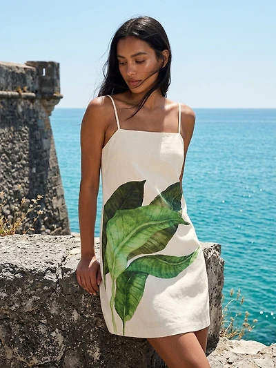 Mini-robe à imprimé de feuilles