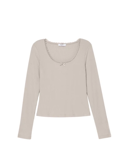 Mini Rib Lace Trim Pajama Top