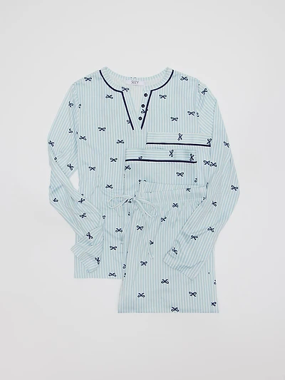 Ensemble pyjama à boucles rayées et col fendu