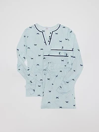 Striped Bow Split Collar Pajama Set