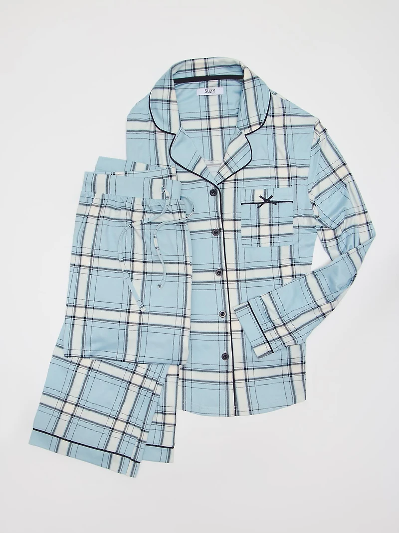 Plaid Print Button-Down Pajama Set