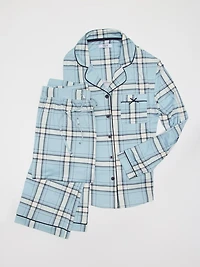 Plaid Print Button-Down Pajama Set