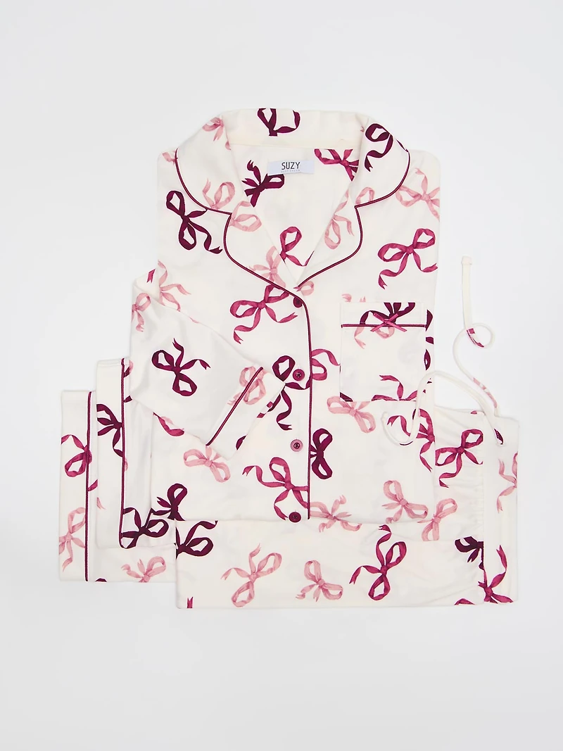Bow Print Button-Down Pajama Set