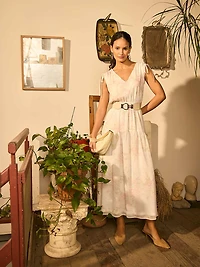 Robe mi-longue en mousseline à imprimé floral