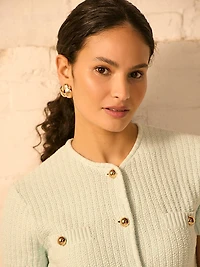 Short Sleeve Button-Front Cotton Sweater