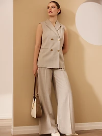 Pantalon à jambe large avec plis et carreaux