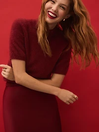 Fuzzy Mock Neck Short Sleeve Sweater