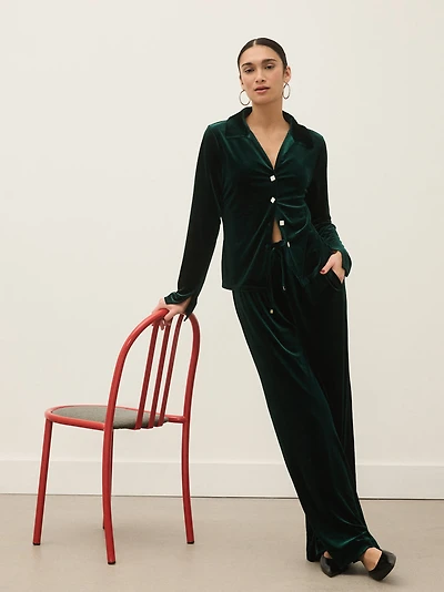 Velvet Button-Front Blouse