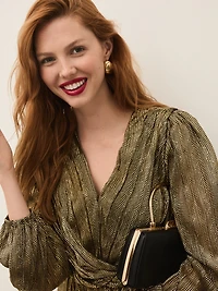 Foil Mesh Sleeve Peplum Top