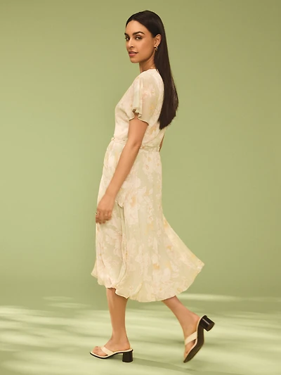 Floral Print V-Neck Chiffon Dress