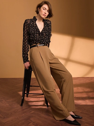 Pantalon plissé à jambe large en crêpe