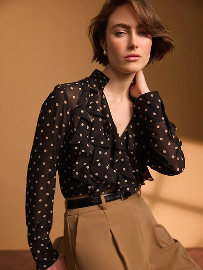 Polka Dot Smocked Chiffon Blouse