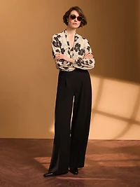 Pleated Wide-Leg Crepe Pants