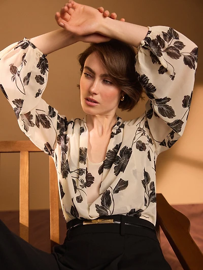 Floral Chiffon Blouson Wrap Blouse