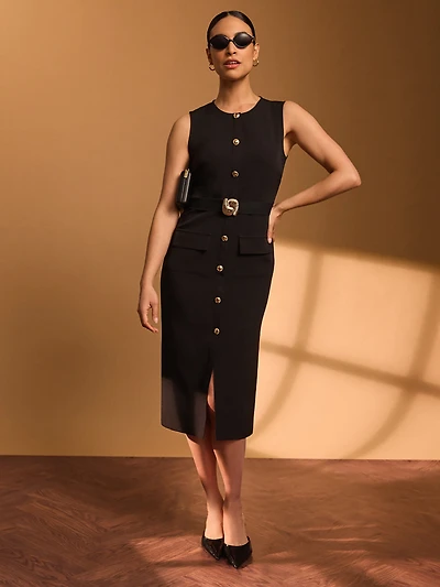 Robe droite avec ceinture