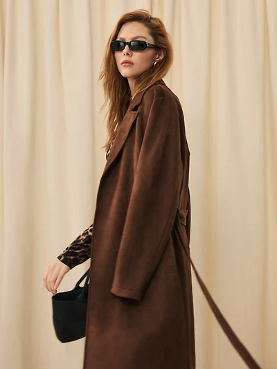 Manteau mi-long en faux suède