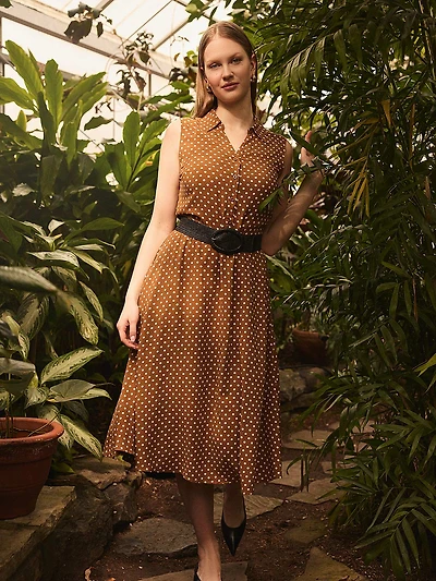 Sleeveless Dot Print Midi Dress