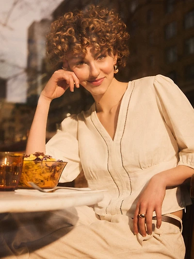 Linen-Blend Empire Waist Blouse