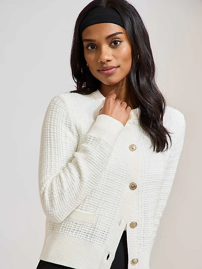 Tweed Button-Front Cardigan
