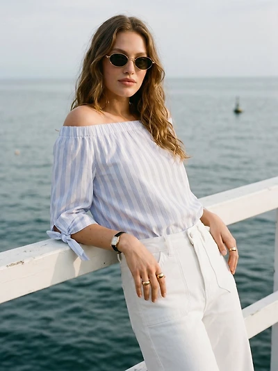 Striped Cotton Off-Shoulder Blouse