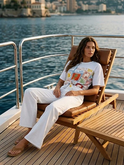 T-shirt foulard en coton à nouer sur le devant avec imprimé