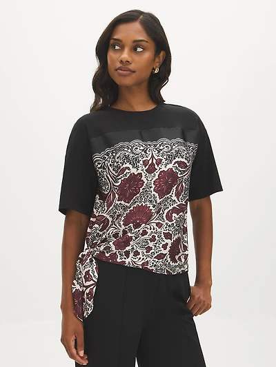 Scarf Print Short Sleeve Jersey Top