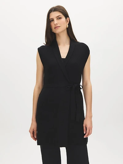 Sleeveless Ribbed Shawl Collar Vest
