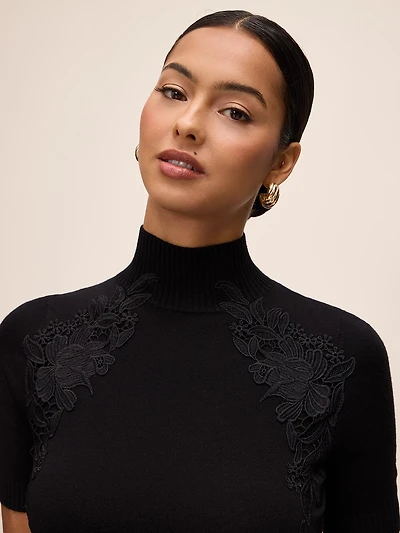 Lace Applique Short Sleeve Sweater
