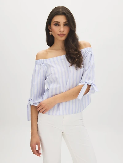 Striped Cotton Off-Shoulder Blouse