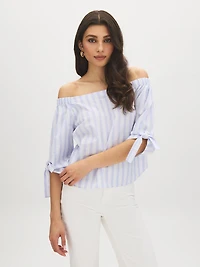 Blouse rayée en coton à épaules dénudées